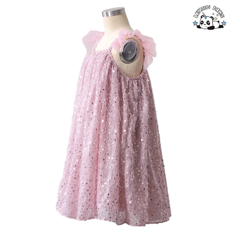 LEZONKIDS - Customizable Toddler Baby Girl Dress Ruffle Sleeve Kids Sequin Elegant Party Dresses for 2-14 Years